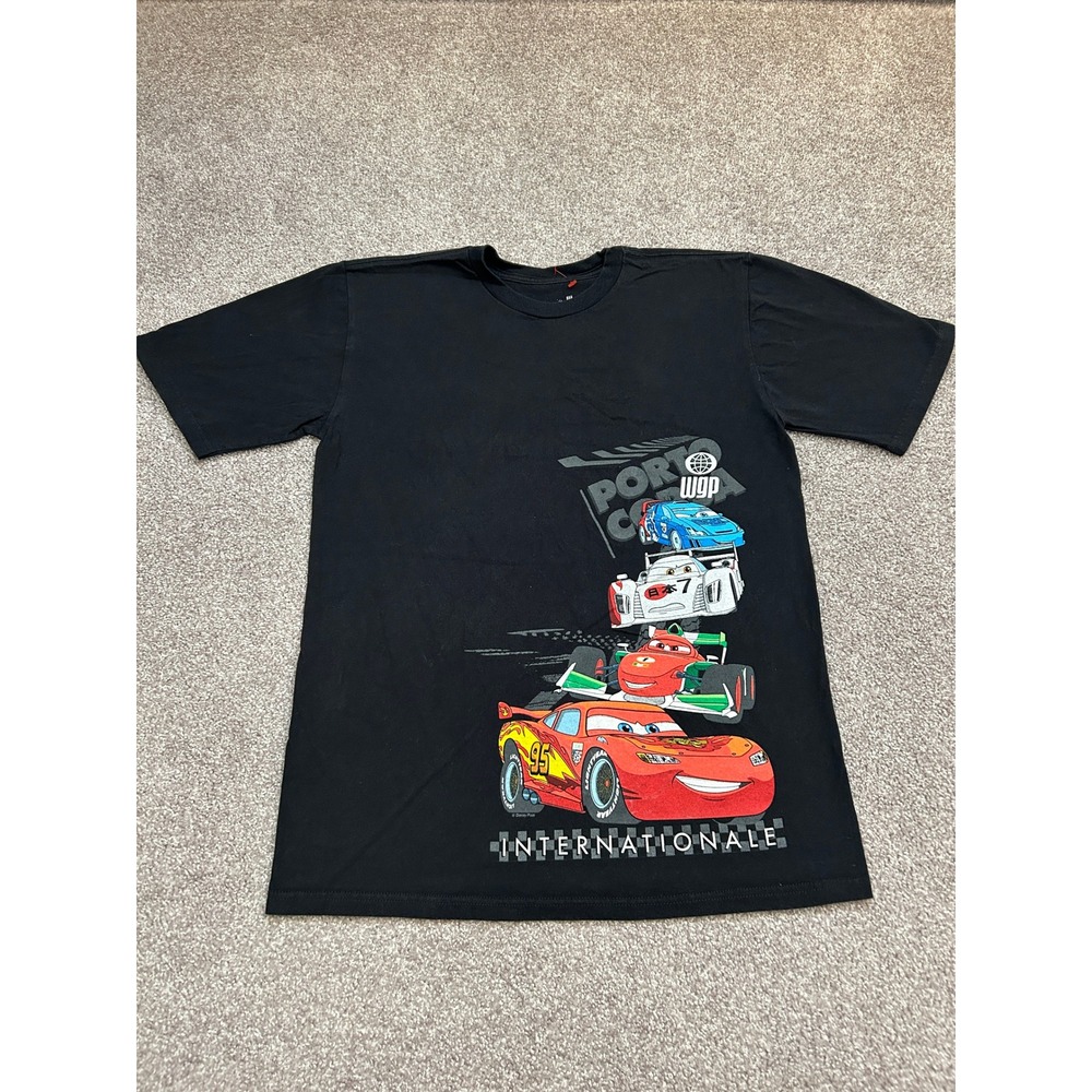 Disney Store Cars Graphic T-Shirt Kids XL (14) Black Excellent Lightning McQueen